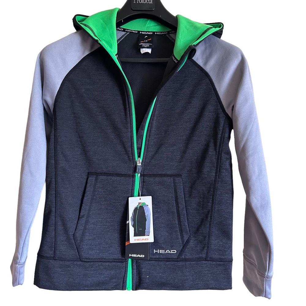New with Tags Head zippered hoodie neon‎ green grey size large